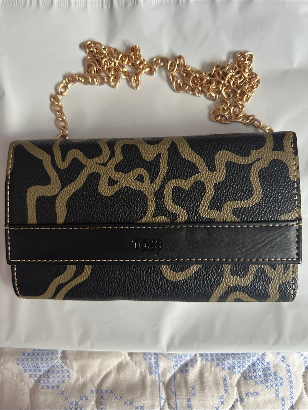 TOUS Black and Olive Patterned Leather Long Wallet